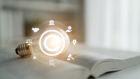 Copyright protection highlights intellectual property and legal ownership through law, verification, and secure digital rightsの写真素材