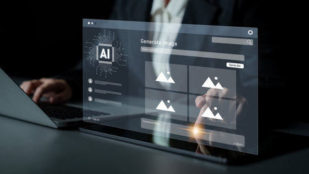 AI image generator interface enables image, AI, and generator process by converting user prompt into visual content using intelligent algorithmsの写真素材
