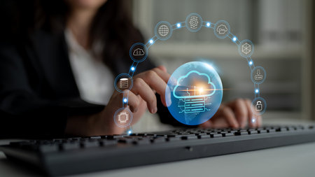 Global cloud computing network services and data storage solutions. Empowering businesses with a secure network and efficient cloud computing. Motifの写真素材