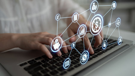 Accounting technology transforms how accounting income expense operates. With digital calculation cloud accounting, businesses adopt accounting technology to improve credit and debt accuracy.の写真素材