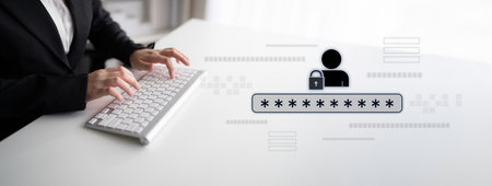 User authentication and password protection concept showing secure login, privacy safeguard, data...