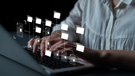 Digital file structure showing folder organization, file hierarchy, and document arrangement. File structure supports management, improves access, and file structure enhances clarity.の写真素材