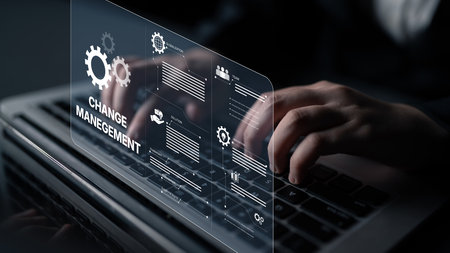 Change management strategy combining innovation, globalization, and teamwork to enable business transformation and emotional engagement in modern organizationsの写真素材