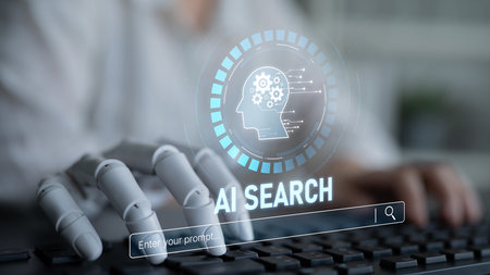 AI search engine enhances SEO with intelligent query tools, improving data retrieval, refine results, and help users find relevant information with smarter processing. Artificial intelligence splineの写真素材