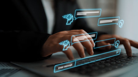 AI chatbot interface facilitates communication, chatbot, and AI interaction for automated user support and information exchange Marrowの写真素材