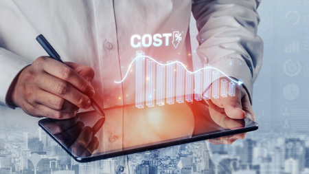 Cost reduction and cost saving through digital transformation, business cost optimization, operational cost reduction, financial savings, and resource efficiency strategies for business success.の写真素材