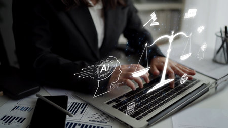 AI is transforming society, raising important ethics questions. Ethics in AI design ensures fairness. AI ethics promote responsible decisions. Balancing AI power with strong ethics is essential.の写真素材