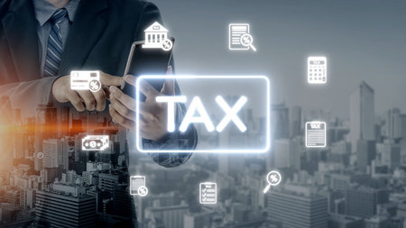 Online tax system with secure e-filing, automated calculation, and submission tools. Manage tax documents, track tax payments, and stay tax compliant with ease.の写真素材