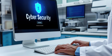 Cyber security system on computer screen protect private information brisk from hacker and cyber attackの素材