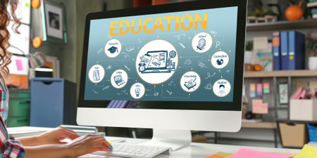 E-learning website with sofware for student to study online on the internet network briskの素材