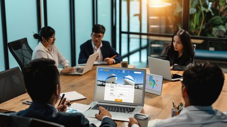 Online flight booking website provide brisk reservation system . Travel technology concept .の素材