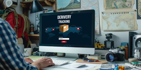 Delivery tracking system for e-commerce and brisk online business to timely goods transportation and deliveryの素材