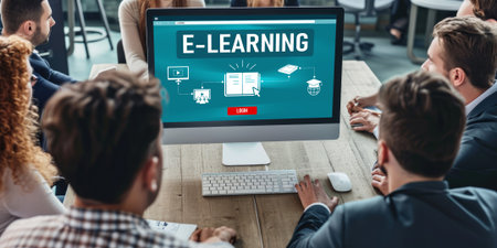 E-learning website with brisk sofware for student to study online on the internet networkの素材