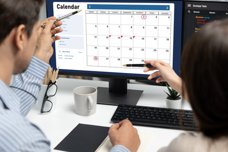 Calendar on computer software application for brisk schedule planning for personal organizer and...