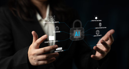 The role of AI in cybersecurity for advanced threat protection and data security. Using AI for malware detection, encryption, and user authentication. Motifの写真素材