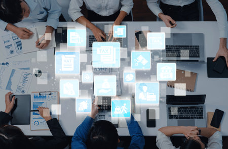 Concept of tax and financial management ensures compliance. This system streamlines tax processes,...