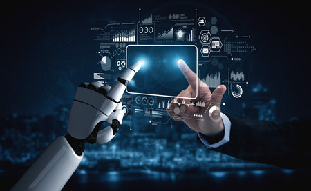 AI powers data analytics with predictive insights, smart dashboards, and real-time modeling for strategic decision-making. Artificial intelligence splineの写真素材