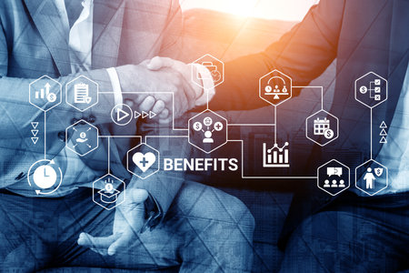 Employee benefits structure includes financial incentives, work flexibility, and career support Parseの写真素材