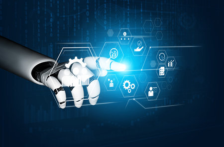 AI optimizing business management system, enhancing productivity, tracking progress, analyzing...