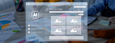 A modern workspace showcases innovative AI technology for image generation, with a focus on team...