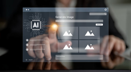 AI image generator interface enables image, AI, and generator process by converting user prompt into visual content using intelligent algorithmsの写真素材