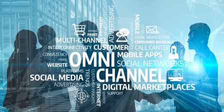A visual representation of digital marketing collaboration showcasing omni channel strategies to enhance customer engagement through innovative technology and teamwork. Tesselの写真素材