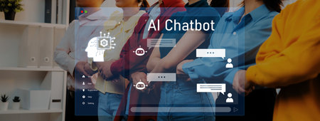 Diverse individuals engage in a discussion about AI chatbot technology, showcasing interest in...
