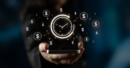 The concept of time is money in business and finance. Represents financial efficiency, investment...