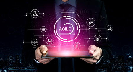 Agile project management using teams and agile planning for agile development. Agile enables flexibility, collaboration, and continuous improvement across modern workflows.の写真素材