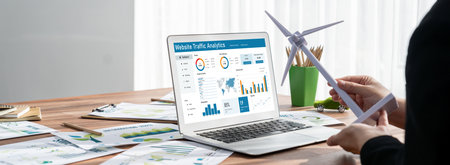 Computer software for website traffic analytics data on computer screen. Concept of SEO search engine optimization and customer targeting for online business briskの写真素材