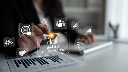 Digital sales performance dashboard showing sales performance metrics, performance trends, sales...