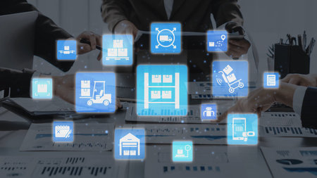 Concept of smart shelves revolutionizes management. This system ensures efficient inventory control, enhancing smart shelves operations and supply chain optimization.の写真素材
