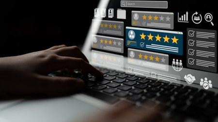 Digital dashboard showing employee evaluation, star ratings, and performance metrics for HR and management analytics Parseの写真素材