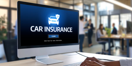 car insurance online website on computer screen for insure your car damage briskの素材