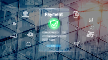 Secure online payment, safe e-commerce transactions, digital payment solutions, online financial security, and electronic payment systems ensuring smooth business continuity.の写真素材
