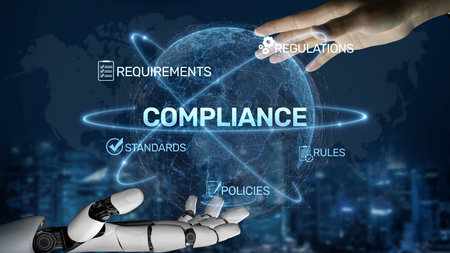Compliance ensures alignment with standards, laws, and policies. A strong compliance system helps enforce regulation, protect organizations, and improve global compliance transparency.の写真素材