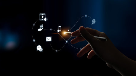 Omnichannel marketing journey showing interaction across media, email, messaging, mobile, ecommerce, and search to enhance customer experience and engagementの写真素材