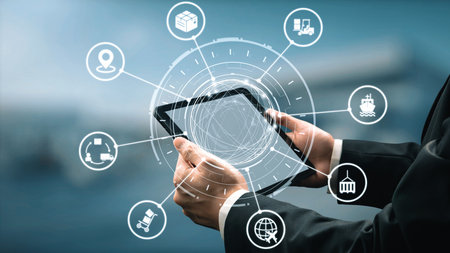 Global shipping icons show transport, logistics, and cargo delivery. Global shipping connects supply...