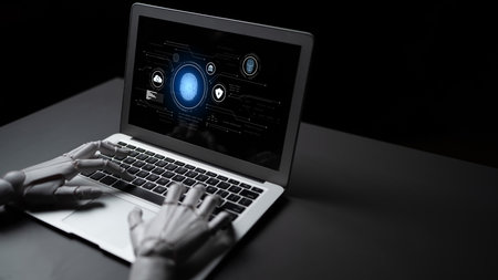 AI enhances biometric identity authentication with fingerprint and facial recognition to ensure secure access, protect sensitive cloud data, and streamline user verificationの写真素材