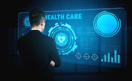 Digital health care technology and medical data dashboard concept. An interface for patient information, diagnostics, and monitoring health records. Motifの写真素材