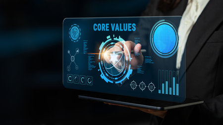 A concept of corporate core values and business ethics. These principles guide the company culture, mission, and vision for long term success. Motifの写真素材