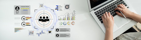 A dashboard for customer relationship management (CRM). The data analysis and market research help to identify a target audience and understand customer reviews and behavior.の写真素材