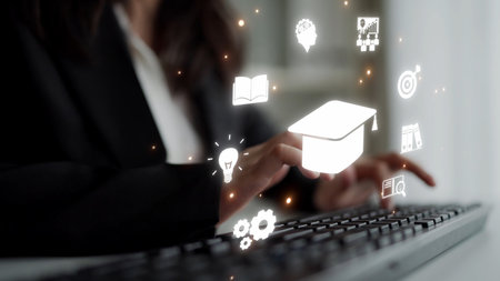 Online education boosts access to learning. Learn anytime through flexible platforms. Education technology transforms how we learn. Digital learning creates new education experiences worldwide.の写真素材