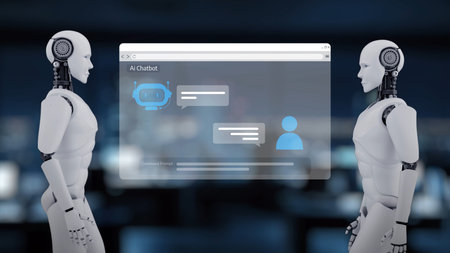 AI Virtual Assistant Artificial Intelligence Chatbot Controlled by Prompt Engineering for Explainable Generative AI information and LLM Deep Learning Technology for Smart Business Work Support.の写真素材