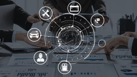 Car service and insurance provide vehicle maintenance, car insurance coverage, and safety. Mobile car service and insurance, cost estimate, driver user gain confidence and protection.の写真素材