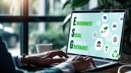 ESG environmental social governance policy for brisk business to set a standard to achieve high ESG scoreの素材