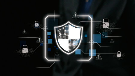 Visual representation of digital security featuring a shield symbol and interconnected elements, symbolizing the importance of data protection and safety in the online world.の写真素材