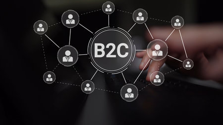 B2C strategy focuses on delivering products directly to consumers. Successful B2C models enhance consumer engagement, streamline B2C logistics, and boost consumer satisfaction through digital retail.の写真素材