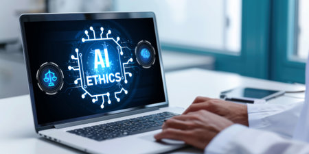 AI ethics responsibility standard law and rules on computer screen provide report of AI ethic transparency preventing technology crime. briskの素材