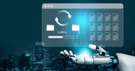 AI automating data synchronization and file management processes, optimizing transfer speed and...